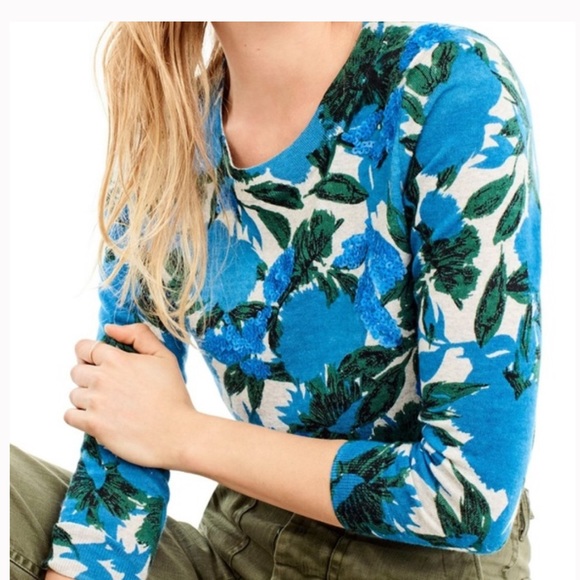 NWT J. Crew Tippi Floral Sweater with Sequins, Size small, Azure blue - Picture 7 of 7